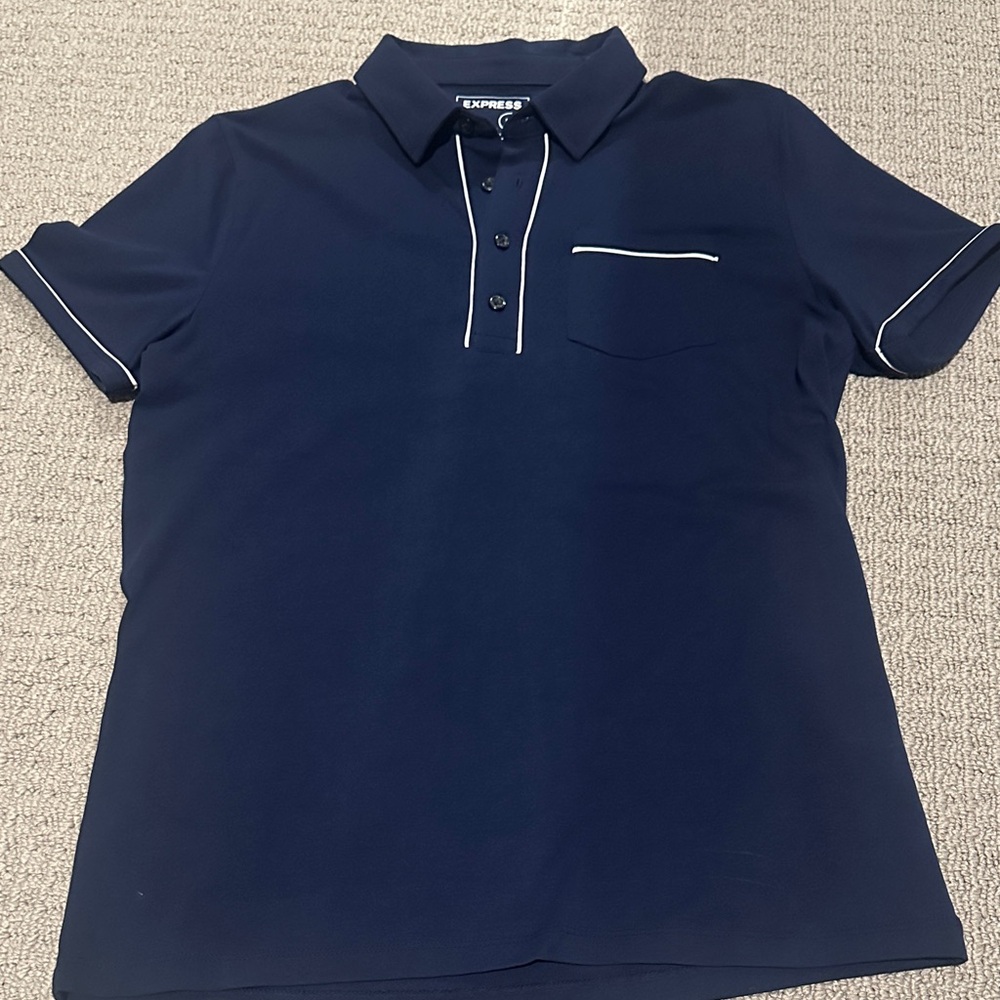 Express Men's Dark Blue Polo with White Accents